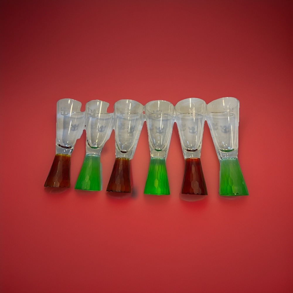 6 Vtg Royal Caribbean Cruise Line Cordial Shot Glasses Artland Presco Color Base